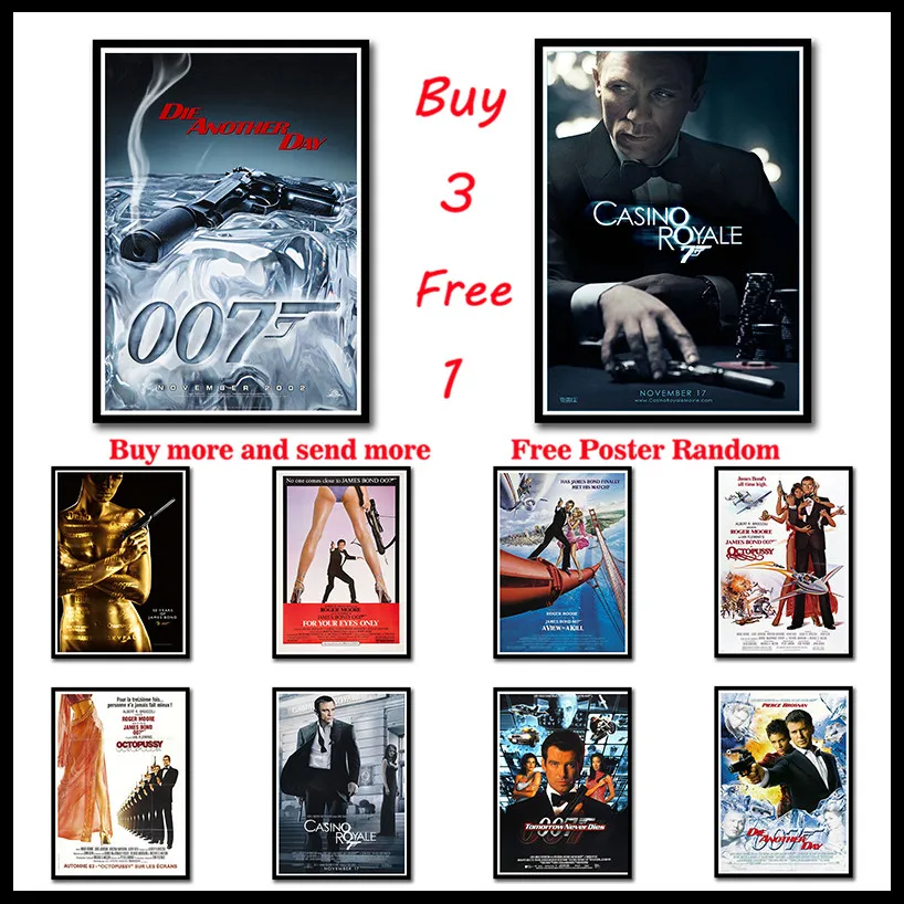 

007 James Bond Connery Daniel Craig Classic Action Film Coated paper poster Bar Poster Decorative Painting Frameless