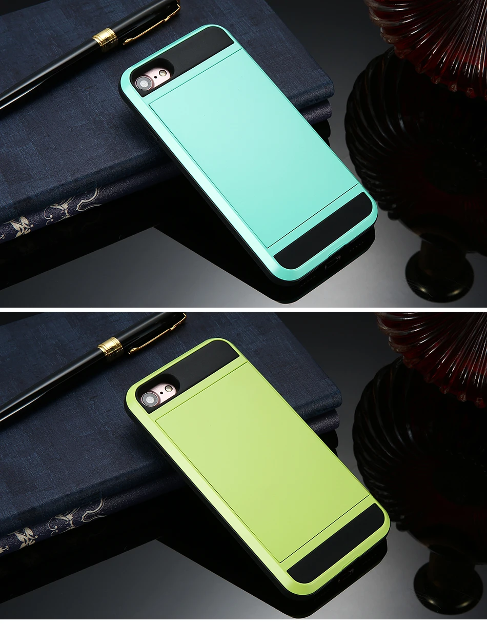 MR.YI Armor Case For iPhone 7 6 6S Plus 5 5S SE 5C Back Cover Slide Hidden Card Holder Phone Case For iPhone 5 6 6S 7 Plus Cover (16)