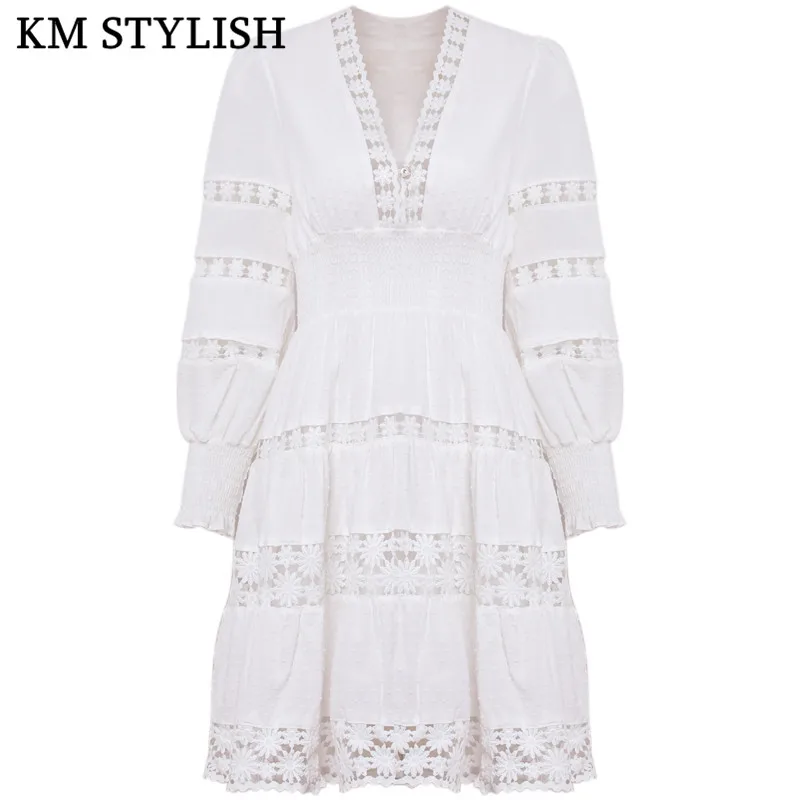 white linen lace dress