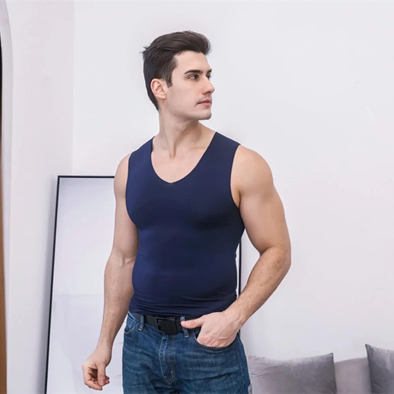 

2018 Summer Men's Breathable Mesh Vest Male Ice Silk Quick-drying V- Neck Hollow Sleeveless Vest Wide Shoulder Waistcoat