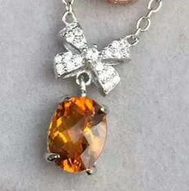 

Natural yellow crystal Necklace natural citrine Pendant Necklace S925 silver Fashion Elegant bow women party Jewelry