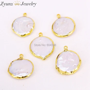

10PCS ZYZ302-6922 gold color freshwater coin natural pearl fashion button loose pendant beads