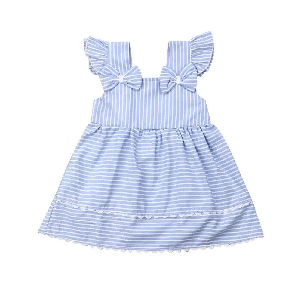 

Princess Infant Kids Baby Girl Ruffles Sleeveless Bowknot Striped Dress Formal Pageant Party Dresses Sundress Clothes