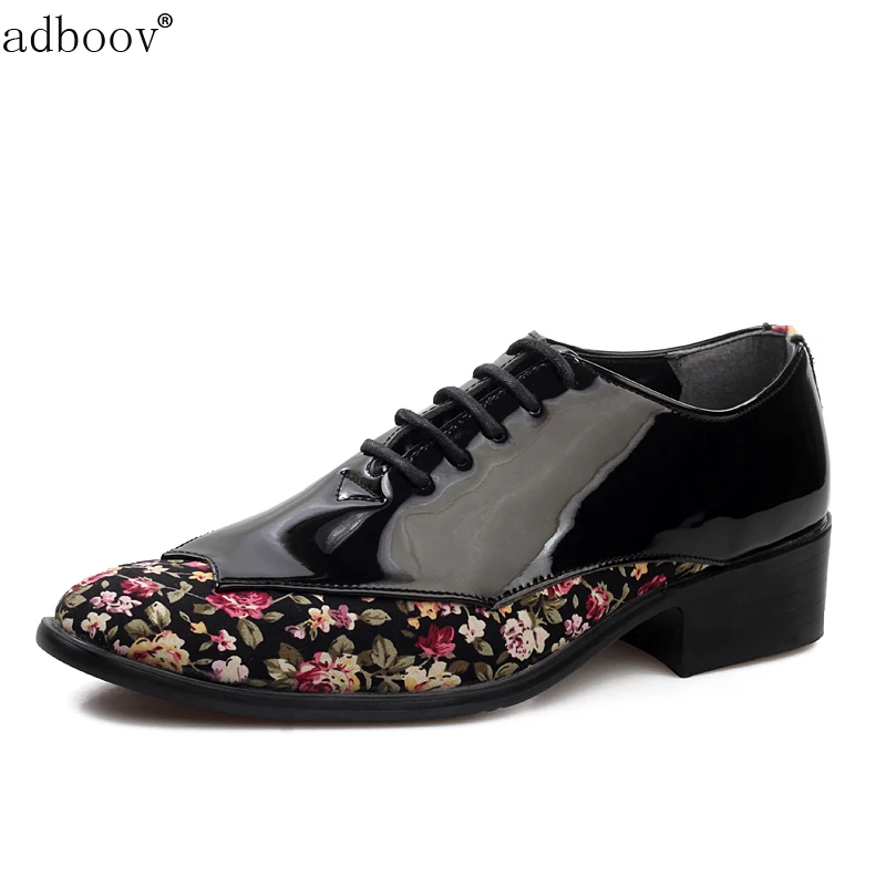 Cheap Japanned Leather Fashion Mens Wedding Shoes Have Flower Print