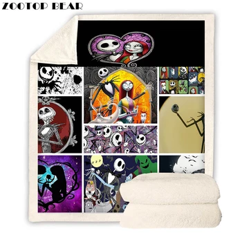 

All Over Print Blanket Plush Colorful Illustration Jack Skellington Sherpa Fleece Bedspread Blanket Drop Shipping 2019 New