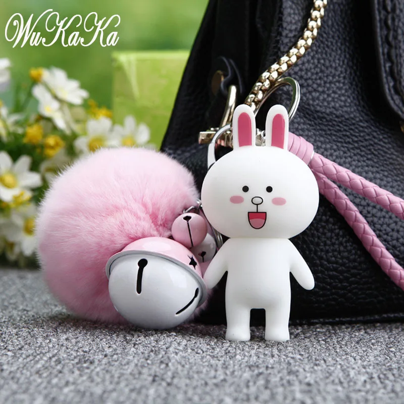 

Fashion Fluffy Puff BallLovely rabbit bell band Pompom Keychain car rabbit Key Chain Ring for Women handBag Jewelry 2018