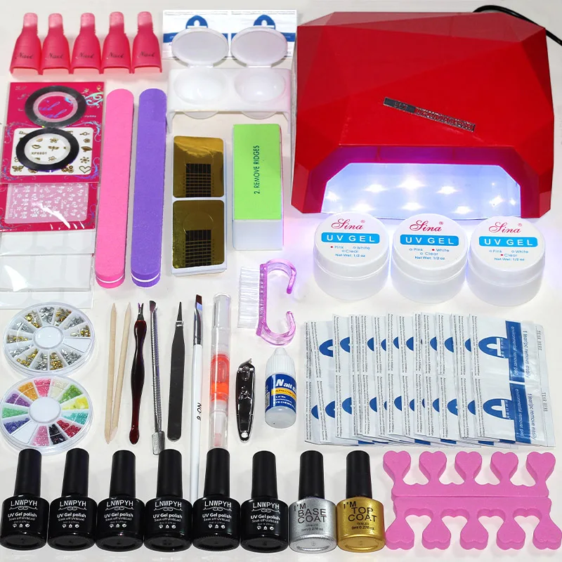 Nail Art DIY Sets Soak Off UV Gel Polish Manicure Set 36W Curing Lamp