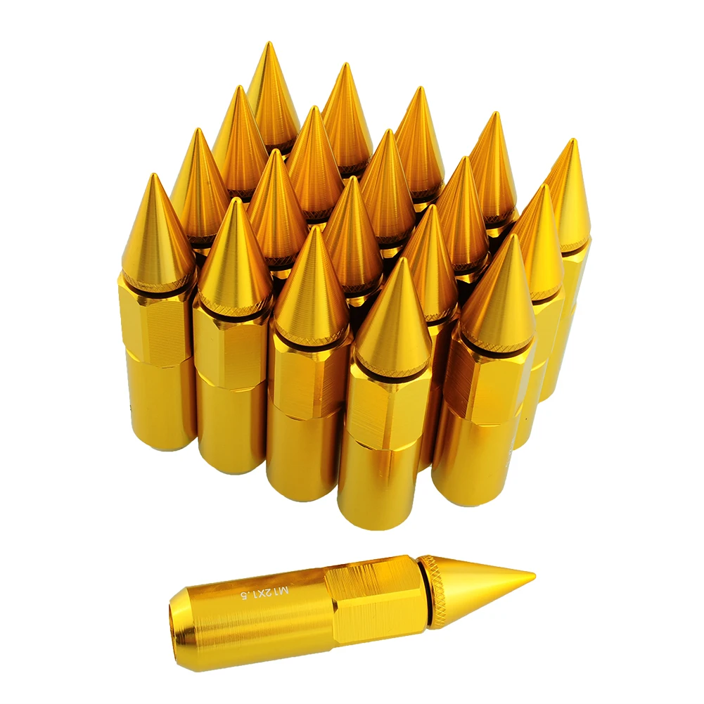 20PCS Spiked Aluminum 24K Gold Plated Extended Lug Nuts Replacement For