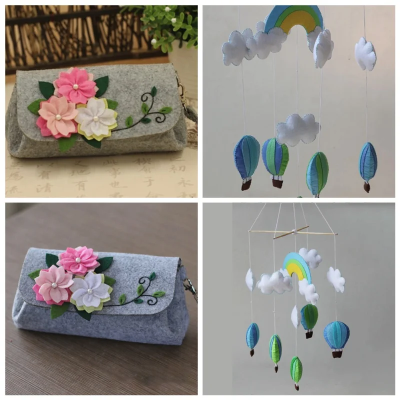 

DIY Handmade Floral Pattern Handbag&Hot Air Balloon Wind Bell Free Cutting Feather Material Set DIY Home Decoration