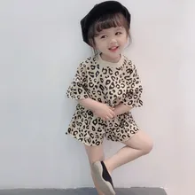 Г. Милая футболка с леопардовым принтом+ шорты, комплект из 2 предметов для девочек, комплекты детской одежды одежда для маленьких девочек Детская летняя одежда