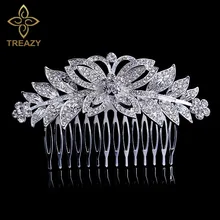 TREAZY Beautiful CZ Crystal Wedding Tiara Silver Plated Butterfly Leaf Flower Bridal Hair Combs Women Hair Jewelry Accessories