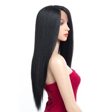 Aigemei 26 дюймов парик на кружеве длинные волнистые прямые парики натуральные черные мягкие синтетические волосы термостойкие руки завязанные боковая часть парики