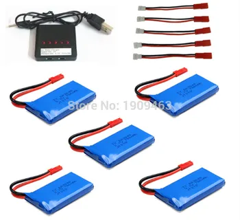 

5x 3.7V 780mah battery + 5in1 Charger For Wltoys V626 V636 V686 V686G V686J V686K 2.4Gh 4CH 6-Axis UAV FPV RC Quadcopter Drone