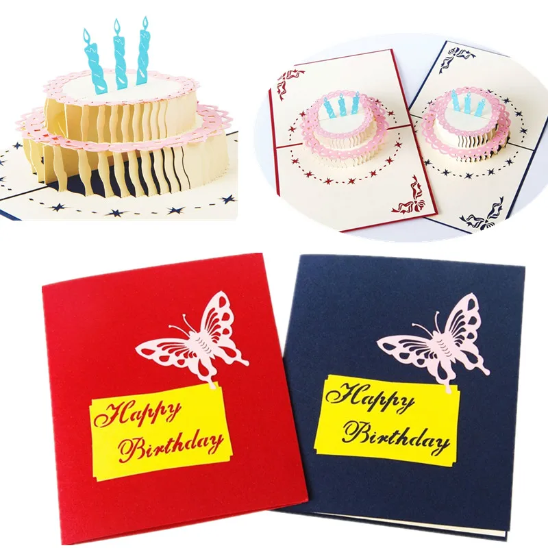  Cards & Invitations Happy Birthday Postcard Greeting Gift Cards Blank Paper 3D Handmade Pop Up Lase - 32853970115