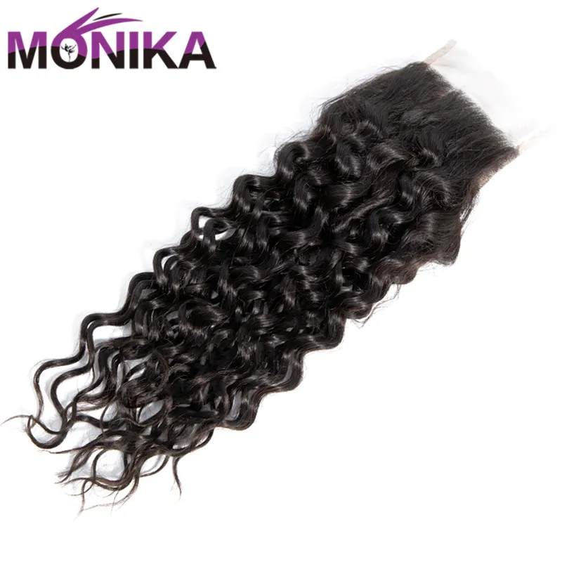 

Monika Hair Peruvian Water Wave Closure Human Hair Closures 130% Density Non Remy Free/Middle/Three Part 4x4 Swiss Lace Closure