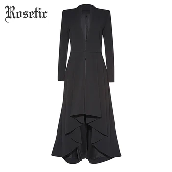 

Rosetic Gothic Maxi Coat Asymmetric Black Autumn Outerwear Women Trench Wave Cut Overcoat Fashion Elegant Office Lady Goth Coats