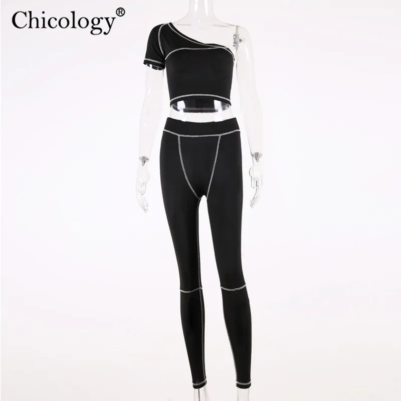 Chicology укороченный топ на одно плечо длинные штаны леггинсы Лоскутная линия