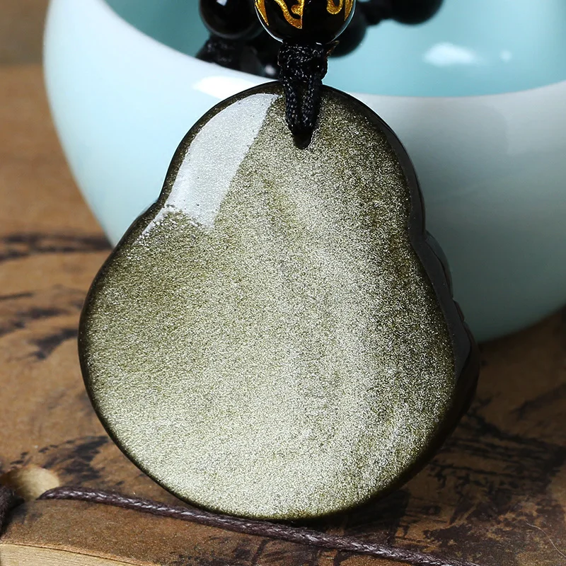 Natural Stone Men Pendant Obsidian Gold Big Belly Laughing Buddha Long Wholesale Pendant Jewelry Necklace For Women