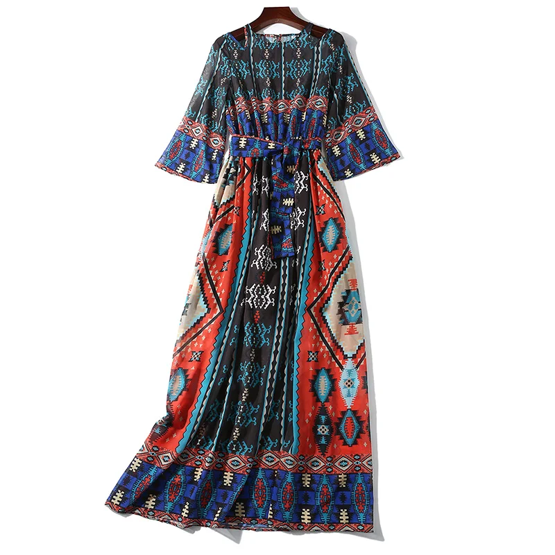Новое богемное платье винтажное шифоновое платье с принтом - Цвет: The picture color