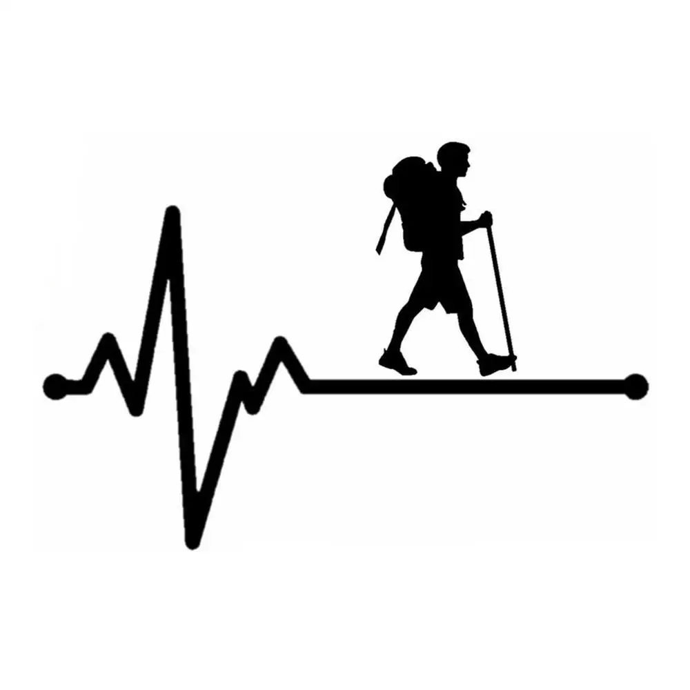 

15.5CM*10.4CM Hiking Man Lifeline Heartbeat Decal Vinyl Car Sticker Exterior Accessories for The Car Black/White for Lexus GS300