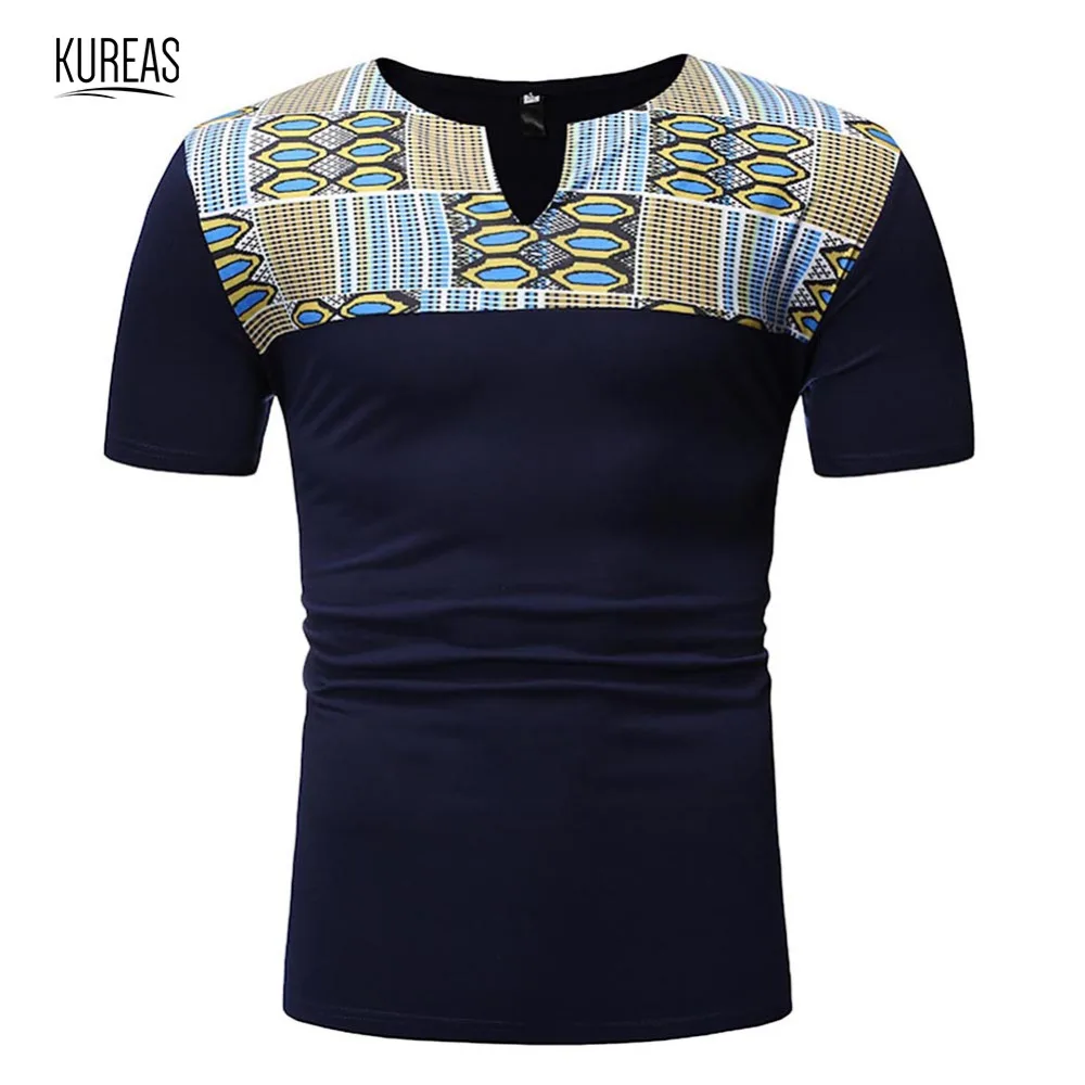 

Kureas Men's African Print T-Shirt Short Sleeve Casual Shirts Dashiki Style Summer Tribal Floral Blouse Tops