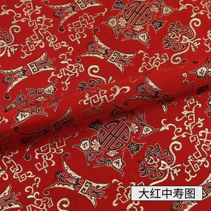 Width 150cm Chinese Red Tang Suit Cheongsam Sheet Cloth Silk Like Damask Jacquard Brocade Metallic Fabric - Цвет: RED