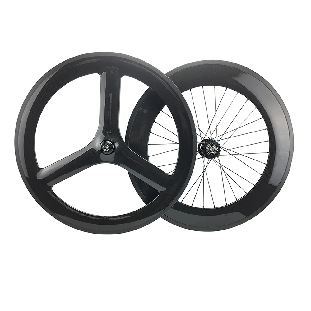 Sale carbon bike wheel 65mm tri spoke front and 88mm rear carbon wheel 23mm width road /track ,fixed gear wheel 700C OEM carbon wheel 0