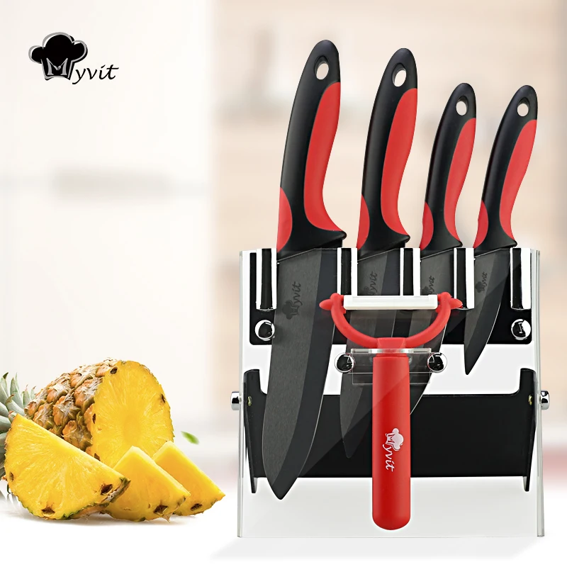 Кухонные ножи с держателем " для очистки овощей 4" утилита " нарезка 6" нож шеф-повара+ Овощечистка+ держатель керамический нож черные лезвия кухонные ножи