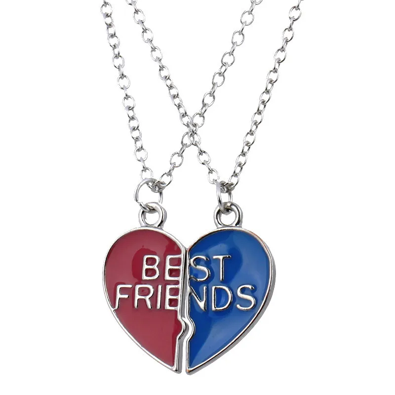 2pcs/Pair "Best Friends" Kids Girl Necklaces Enamel Heart Necklace For
