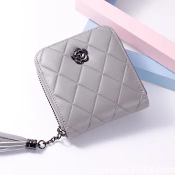 

Ladies Classic Retro PU Leather Tassel Coin Purses Black White Mini Short Coin Holder Wallet Student Geometric Zipper Wallet