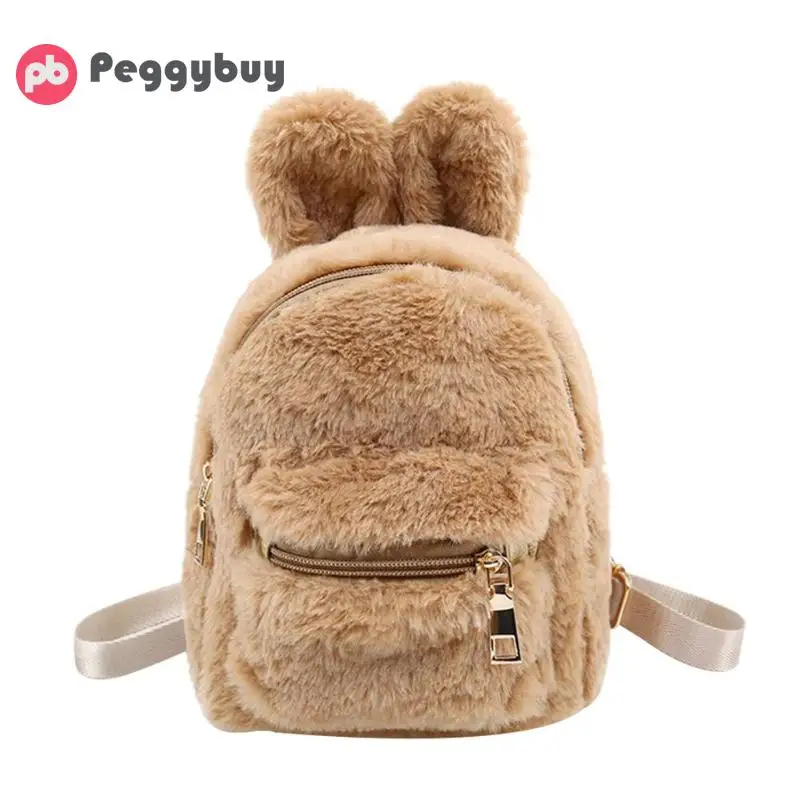 

Faux Fur Mini Rabbit Ears Kids Backpacks Girls School Kindergarten Children Cute Plush Backpack Feminina Mochilas Small Rucksack