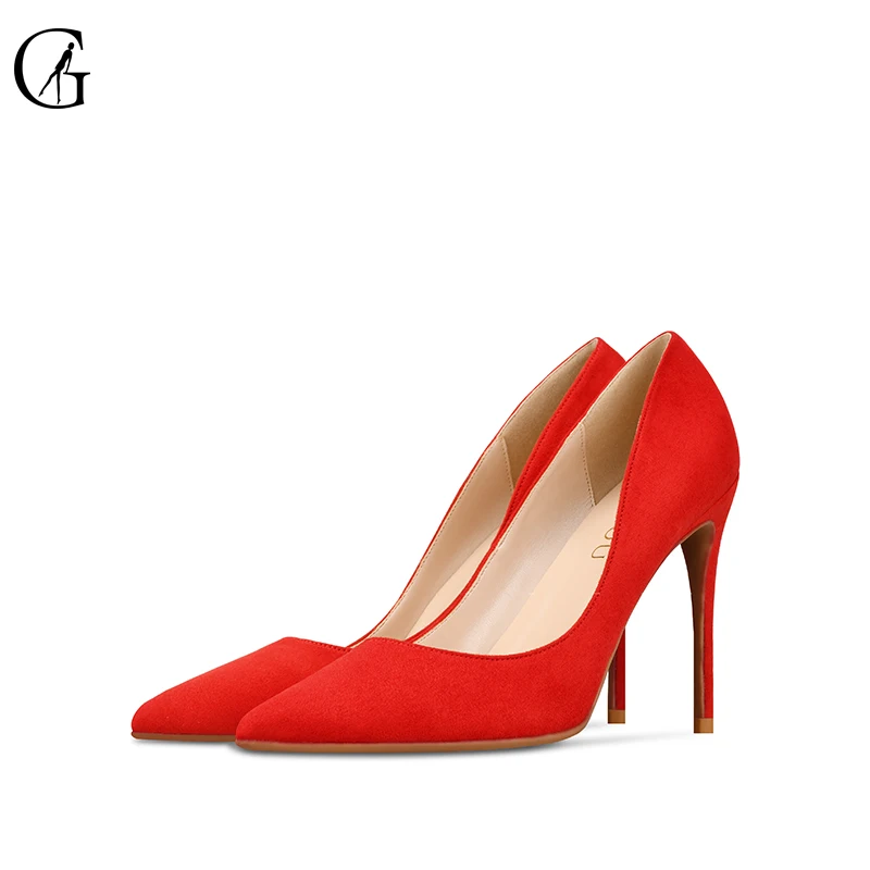 GOXEOU 2019 Shoes Women 10cm Pointed Toe Stiletto Heels Pumps Ladies Stylish High Heels Shoes Faux Suede Sapato size32-46
