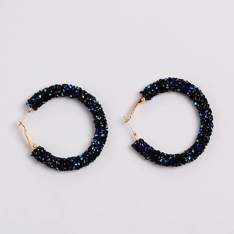 Qtian большие круглые серьги для женщин с черными стразами круг Геометрические Роскошные серьги для женщин модные ювелирные изделия - Окраска металла: blue-2