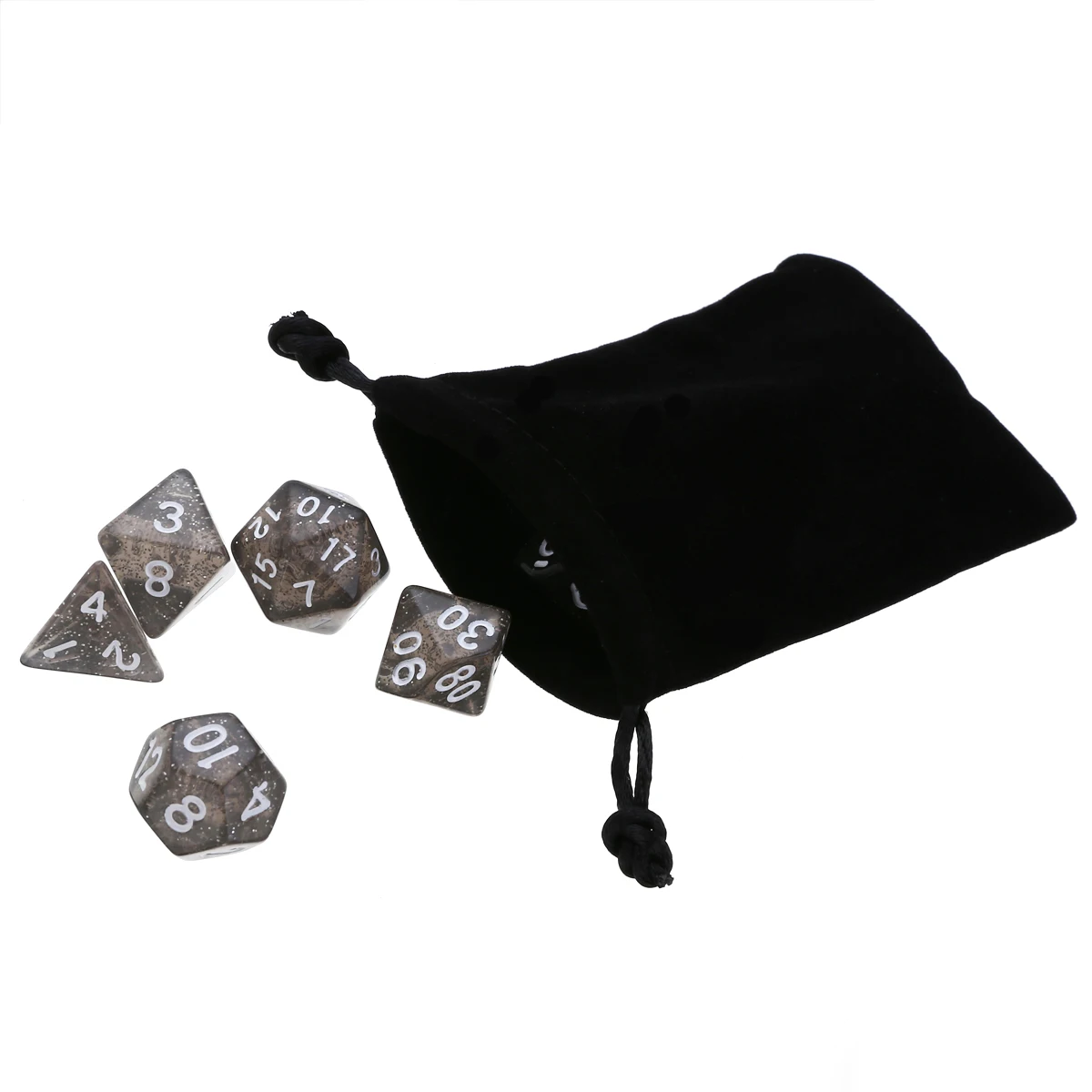 7Pcs Black Translucent Polyhedral Dices With Bag Set For RPG D4 - D20 White Words Dices For Outdoor Party Group Funny Games Tool