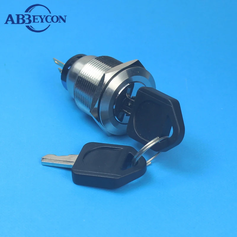 ABBEYCON 22mm Stainless Steel Key Switch 20Pcs/lot Self locking Metal Key Switchesswitch switch
