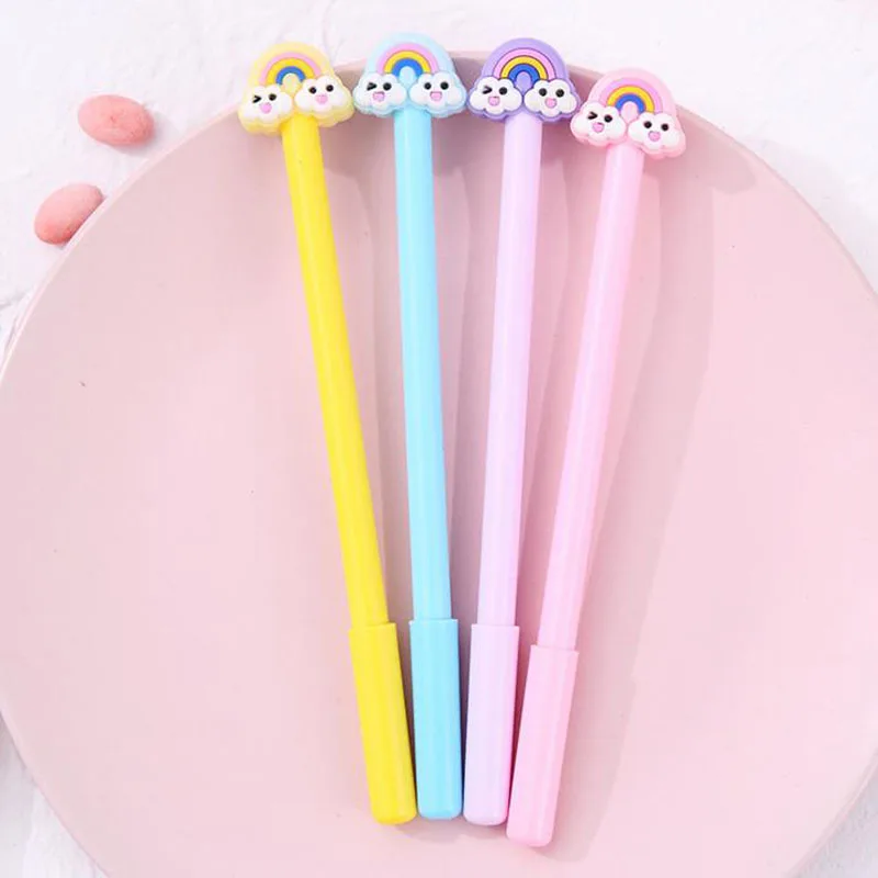 

5 Pcs Kawaii Cartoon Rainbow Smile Clouds Cute Gel Pen 0.5mm Black Ink Pen Refill Pen Creative Pen Student Kids Gift