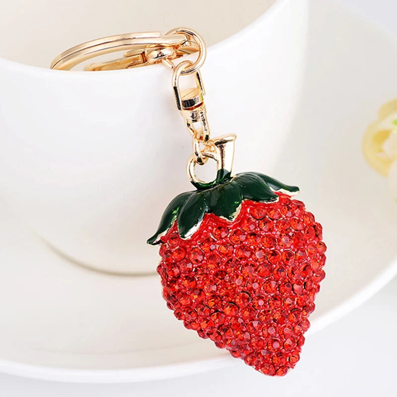 2017 New Kawaii Crystal Fruit Keychain Rhinestone Strawberry Key Chains ...
