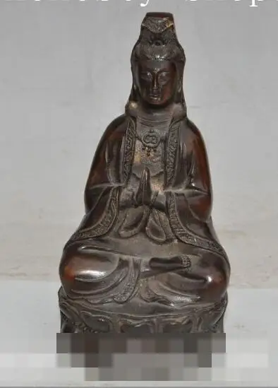 

S2386 6"Chinese buddhism Bronze Joss seat kwan-yin GuanYin goddess buddha statue