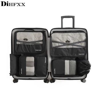 

DIHFXX 7Pcs Waterproof Travel Storage Bags High Capacity Mesh Clothes Packing Cube Luggage Organizer Pouch Suitcase Accessories