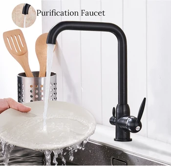 

Dual Handles Kitchen Faucets Deck Mounted Mixer Tap 360 Degree Rotation with Water Purification Features Mixer Tap Hot And Cold