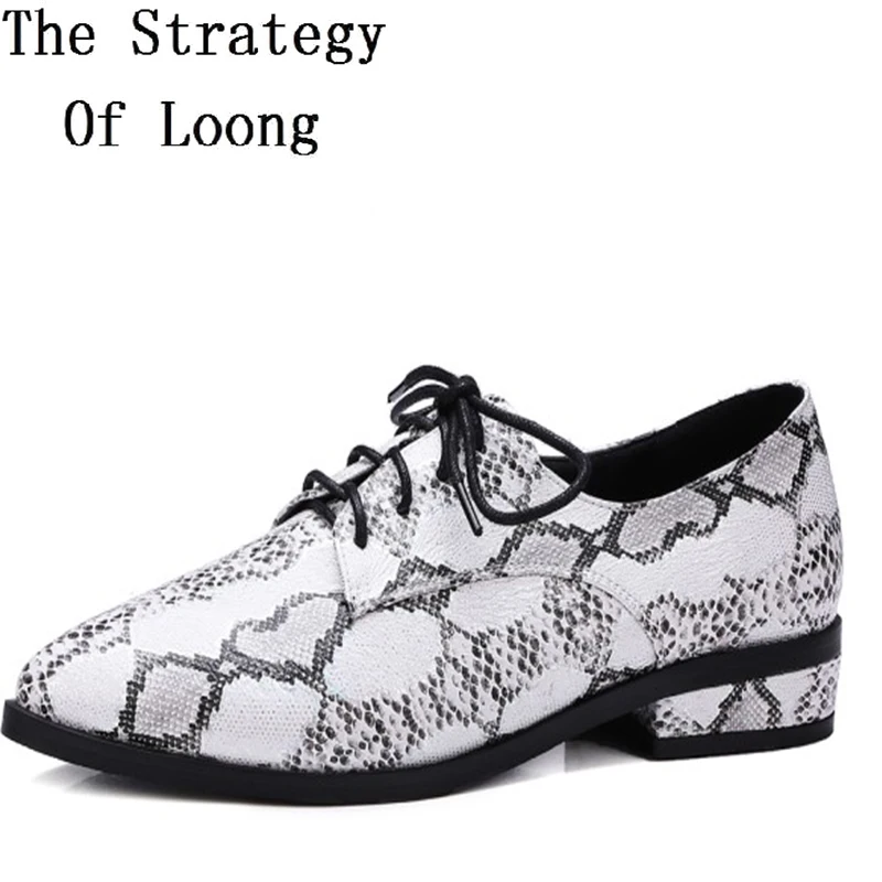 

Women Pointed Toe Lace Up Ankle Boots Geauine Leather Casual Spring Autumn Lady Shoes New Arrival Snake Pattern Shoes 7