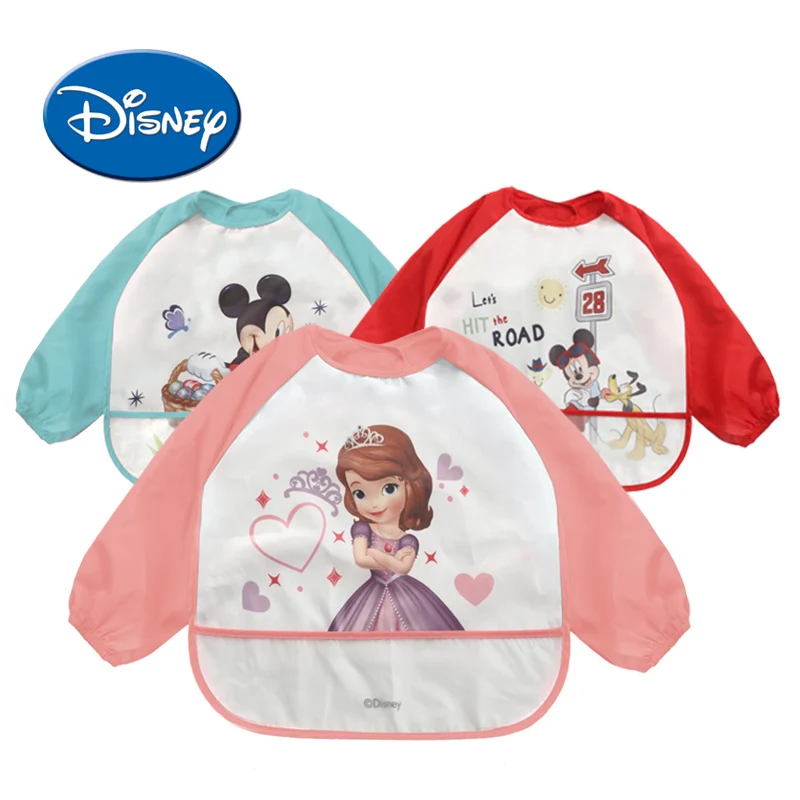 Disney Princess Waterproof Baby Bibs Cartoon Cotton Long Sleeve Bib