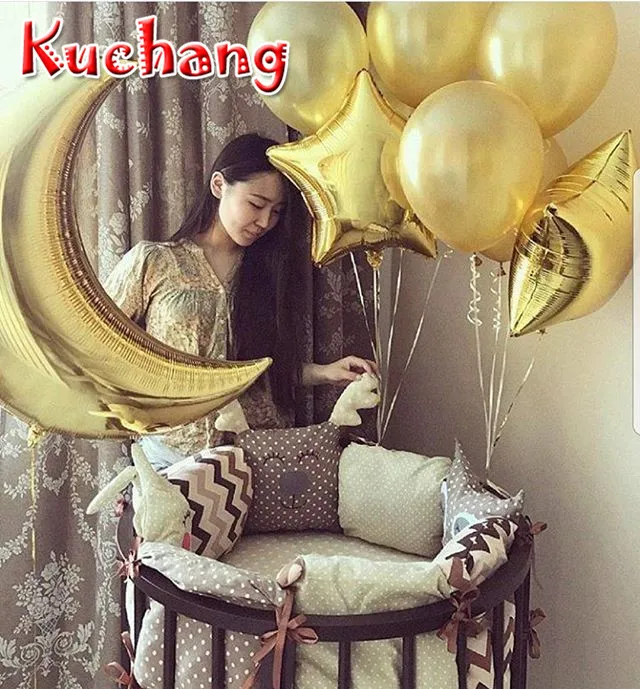 

8pcs/lots 18inch gold Stars EID foil balloon gold moon balloon latex balloon wedding birthday balloon decaration baby shower