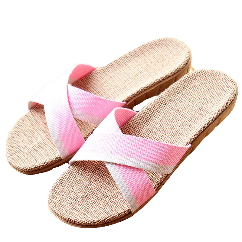 

New Summer Women Flax Flip Flop Canvas Cross Linen Non-Slip Flat Sandals Home Slippers Ladies Fashion Slides Casual Straw Shoes