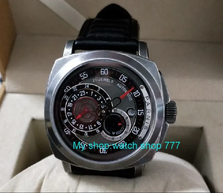 43mm PARNIS Japanese Automatic Self-Wind movement men's watch Auto Date 24-hour display Mechanical