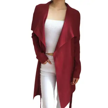 

Chic Solid Color Long Sleeve Winter Women Cardigan Waterfall Drape Belted Coat new