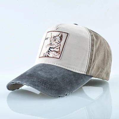 Мужская бейсбольная Кепка унисекс в стиле хип-хоп, хлопчатобумажные бейсболки для женщин, вышитая животным узором, шапка для папы, Мужская кепка с металлической буквой - Цвет: Cat Gray