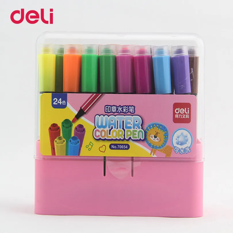 Conjunto de Cores Cor de Água Deli Miúdo Bonito Desenho Canetas Crianças Selo Caneta Aquarela Lavável Graffiti Art Pintura Marcador 24 4 High Quality Material escolar e de escritório