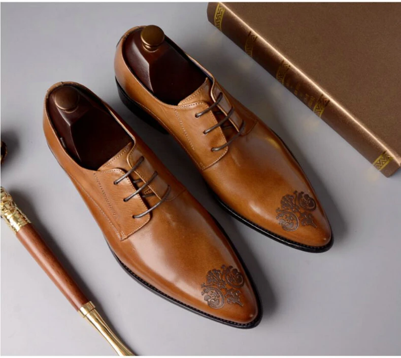Mens Leather Casual Shoes Wedding Dress Shoe Genuine Leather Shoes Men Big Size Lace-up Oxford Shoes For Men Casual Plus Size 46 (6)
