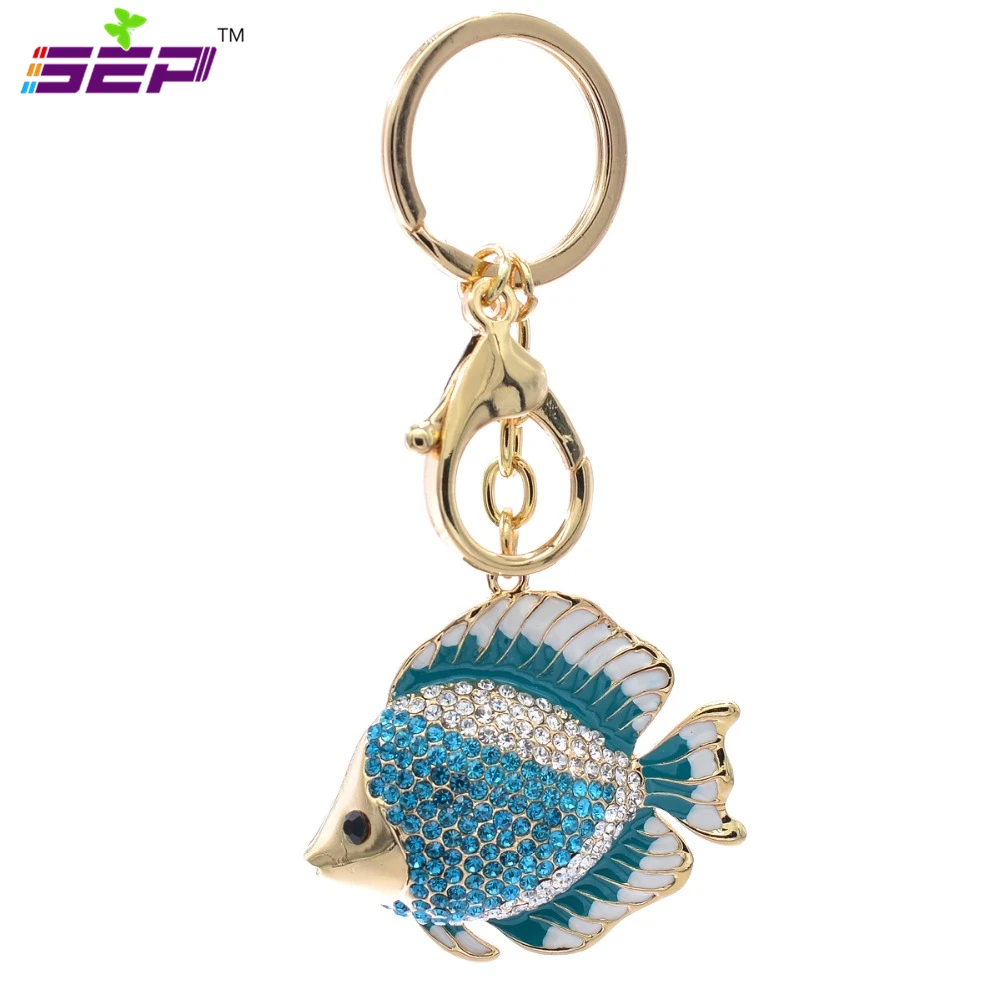 

Blue High Quality Sparkly Crystals Fish Keychain Enamel Rhinestone Key Ring Accessories KC1512